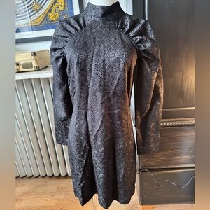 Little Moon Black Lace Puff-Sleeve Mini Dress